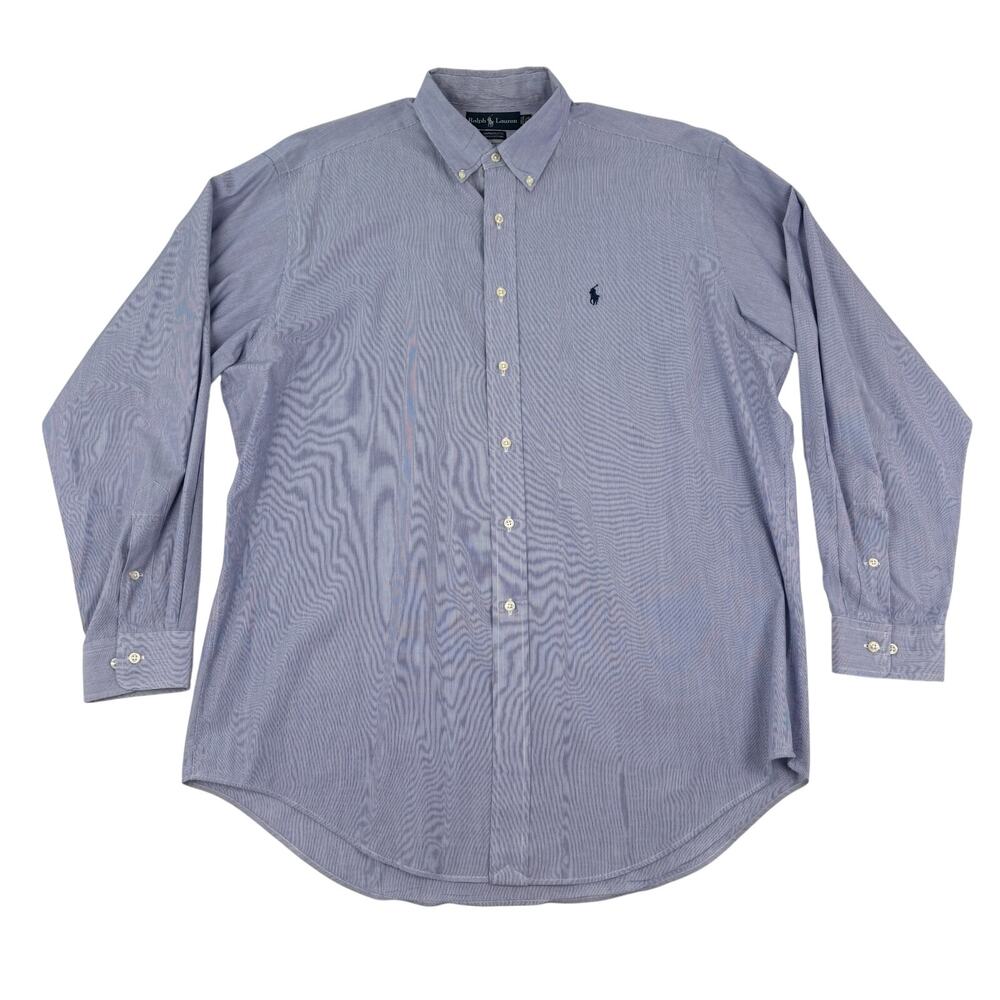 Vintage 90s Ralph Lauren Yarmouth Stripe Cotton Button Down Shirt 16.5
